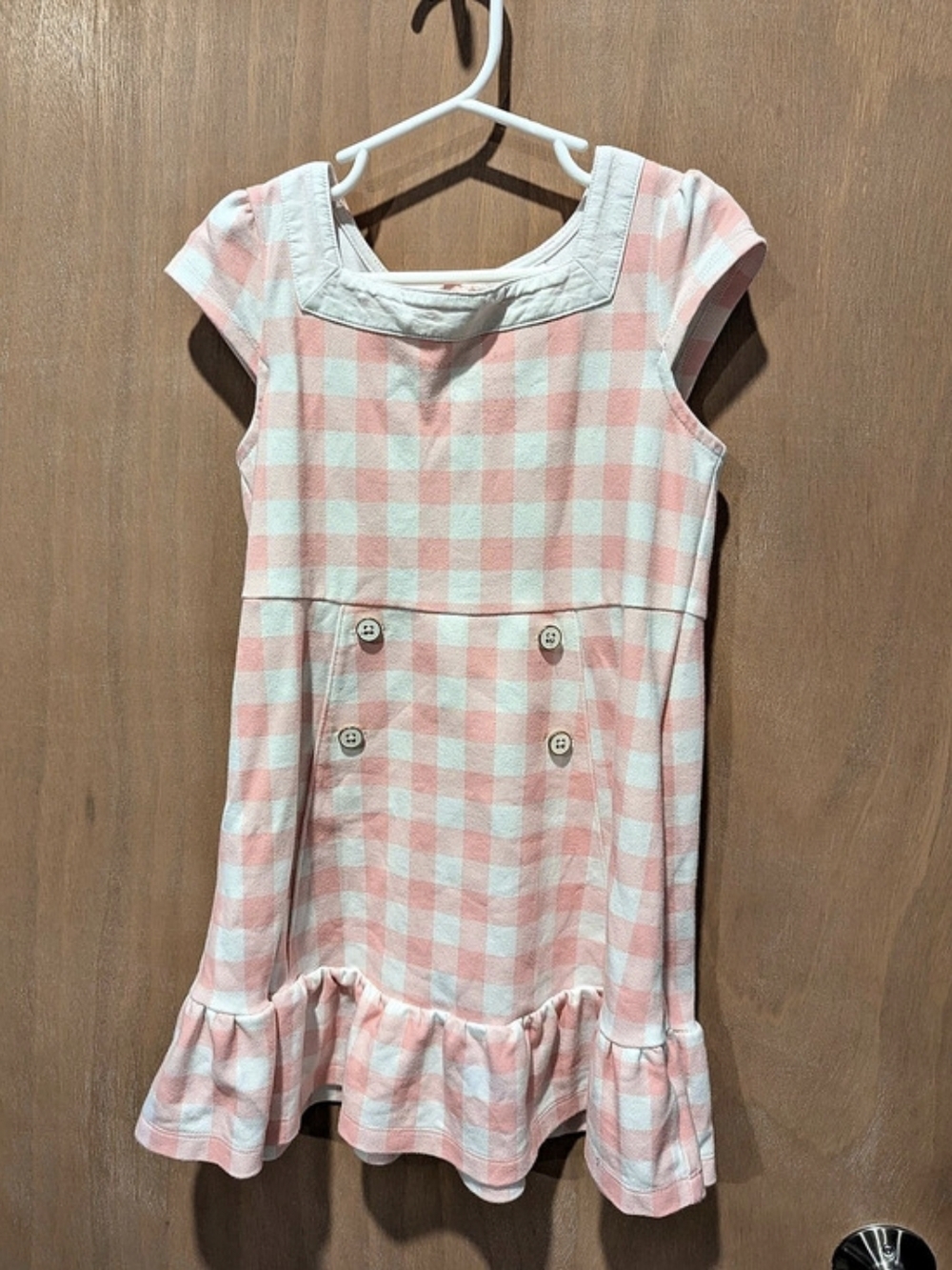 Janie and Jack Girls Gingham Ruffle Dress Size 6 in Pink & White Like New